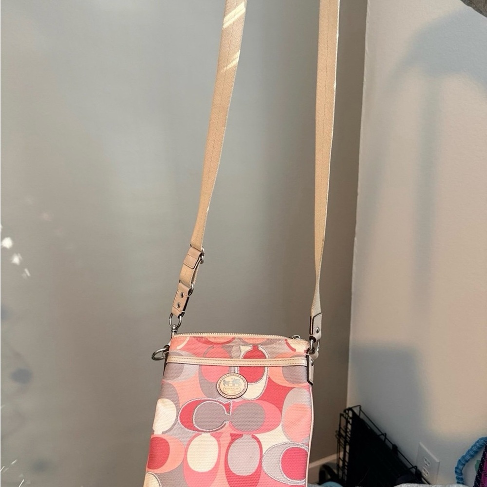 TWO Coach Pink and Beige Signature Crossbody Bags
